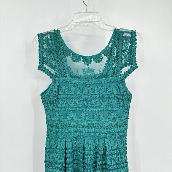 YOANA BARASCHI dress fit flare lace sheer mesh vintage inspired party green 4 - Picture 2 of 10
